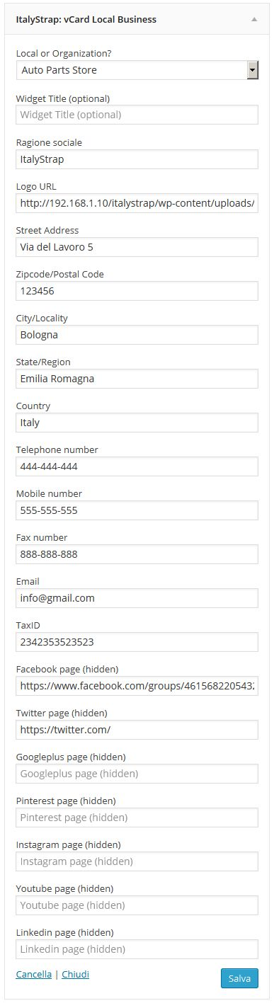 ItalyStrap Local Business widget in admin panel