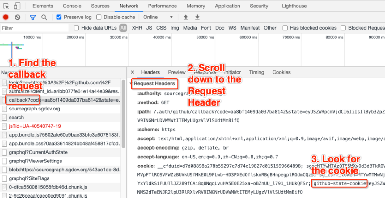 Sourcegraph state cookie