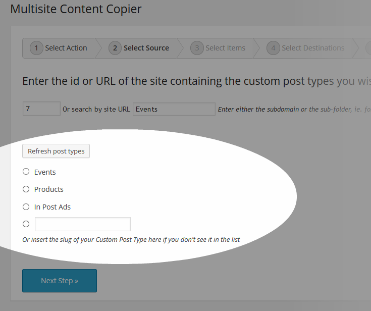 Multisite Content Copier - Post Types