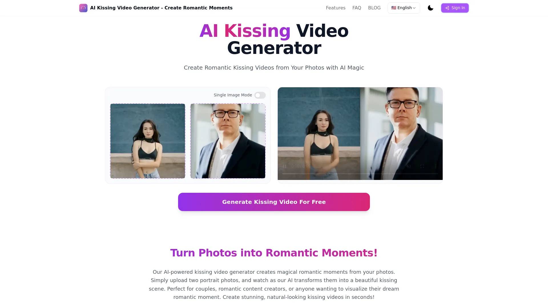 Free AI kissing video generator