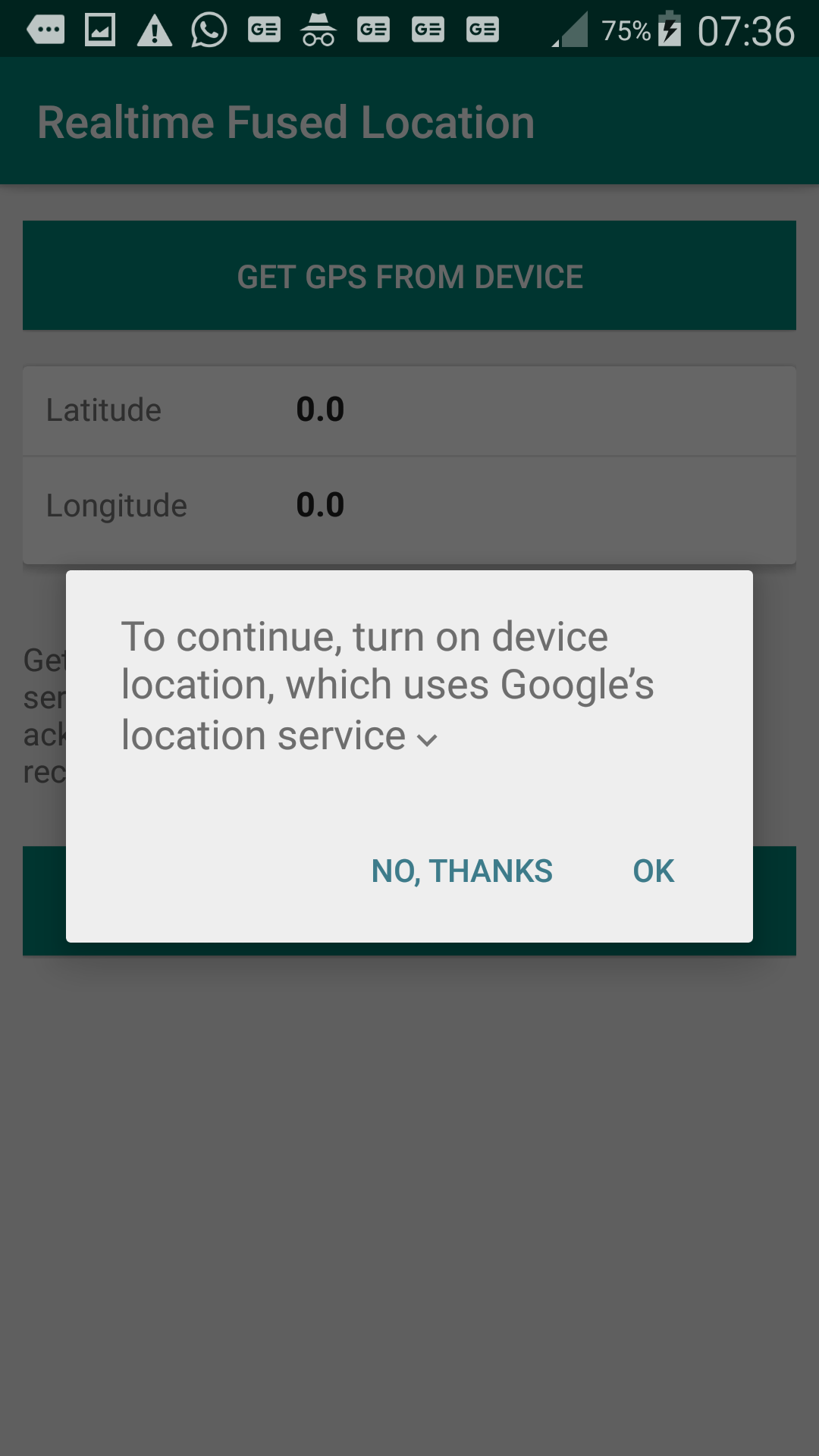 location service dialog