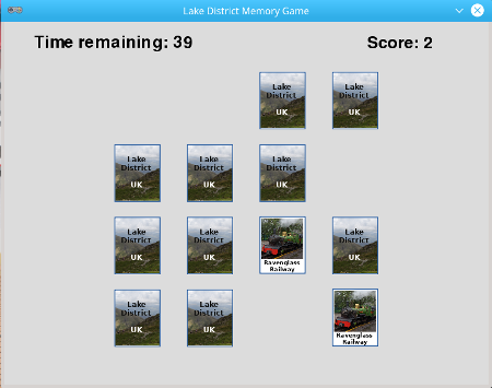 Screenshot of the memory card game