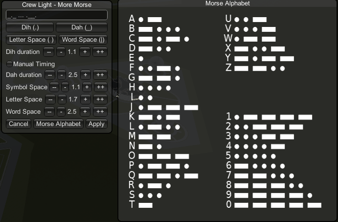 more morse settings screen