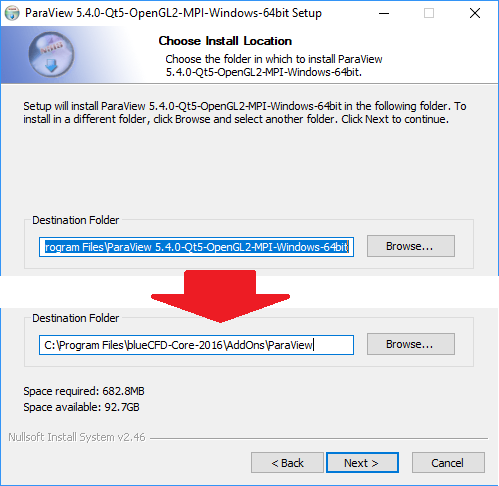 Example of where to change the installation path