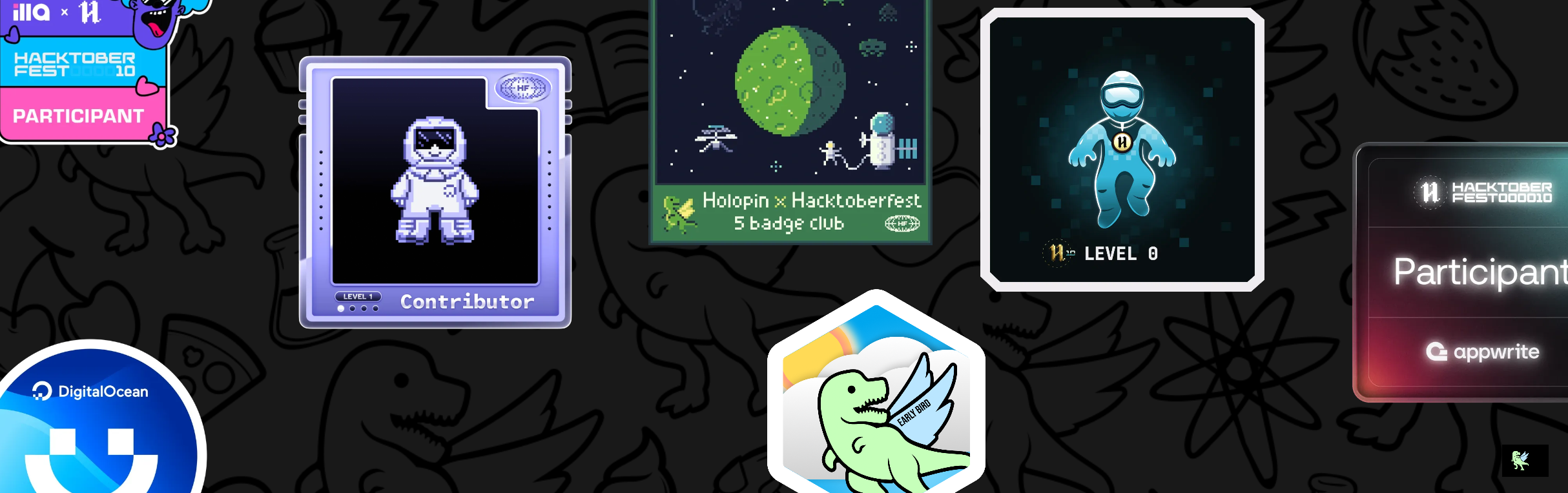 An image of @22yash's Holopin badges, which is a link to view their full Holopin profile