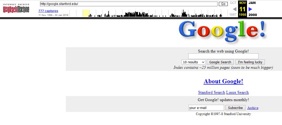 Google Search redirect to Stanford University on 11.11.1998