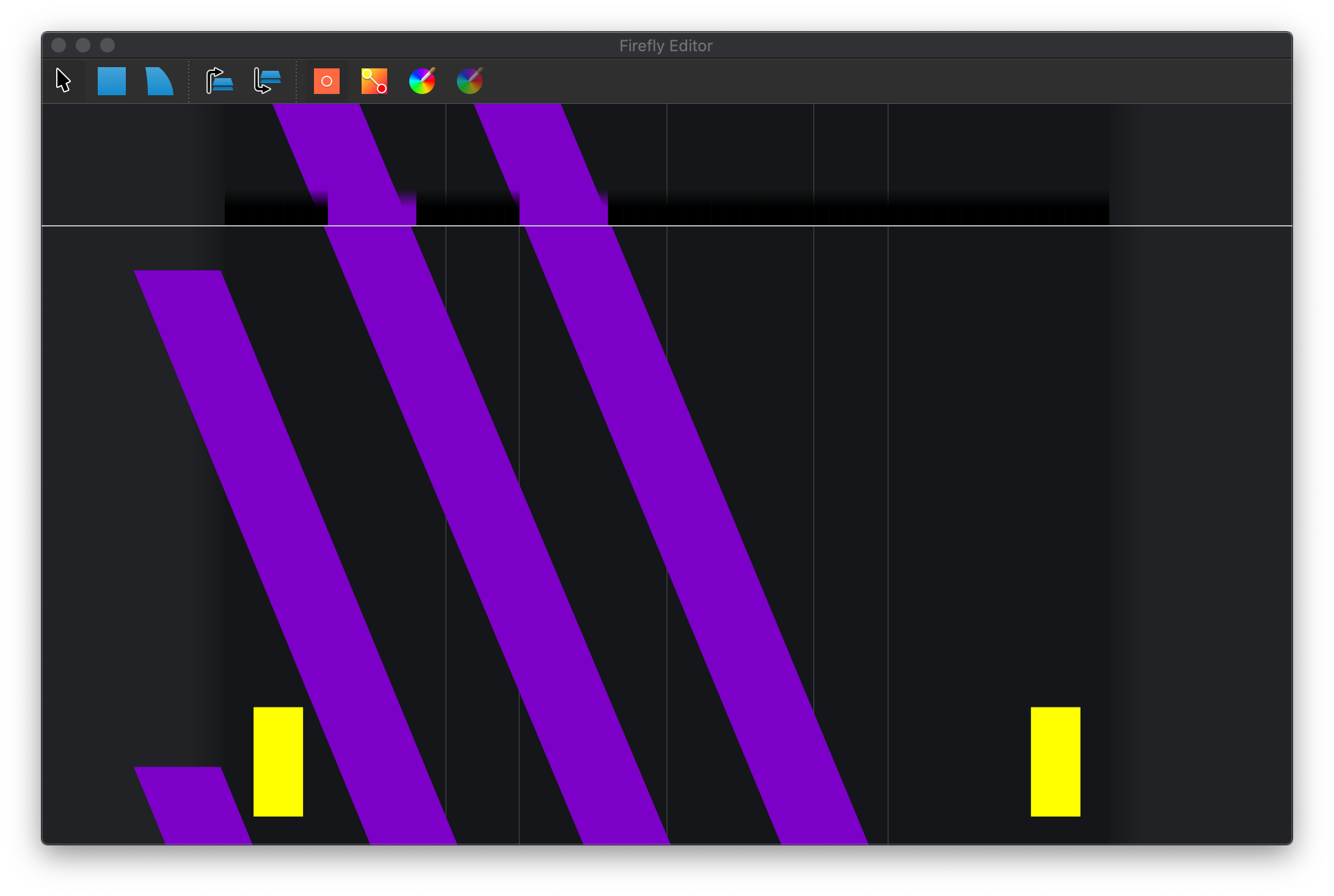 A screenshot of the Firefly editor. Showing multiple stripes that are animated to move over the led strip over time.