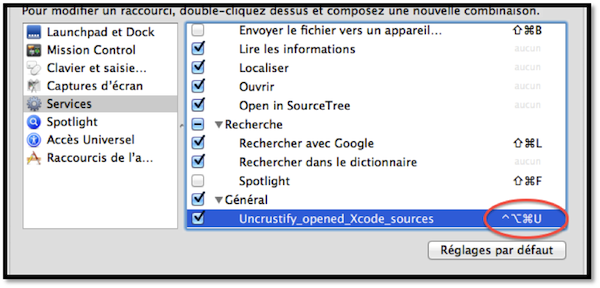 Choose service shortcut