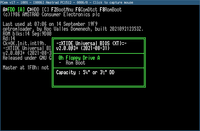 PCem Amstrad PC1512 screenshot