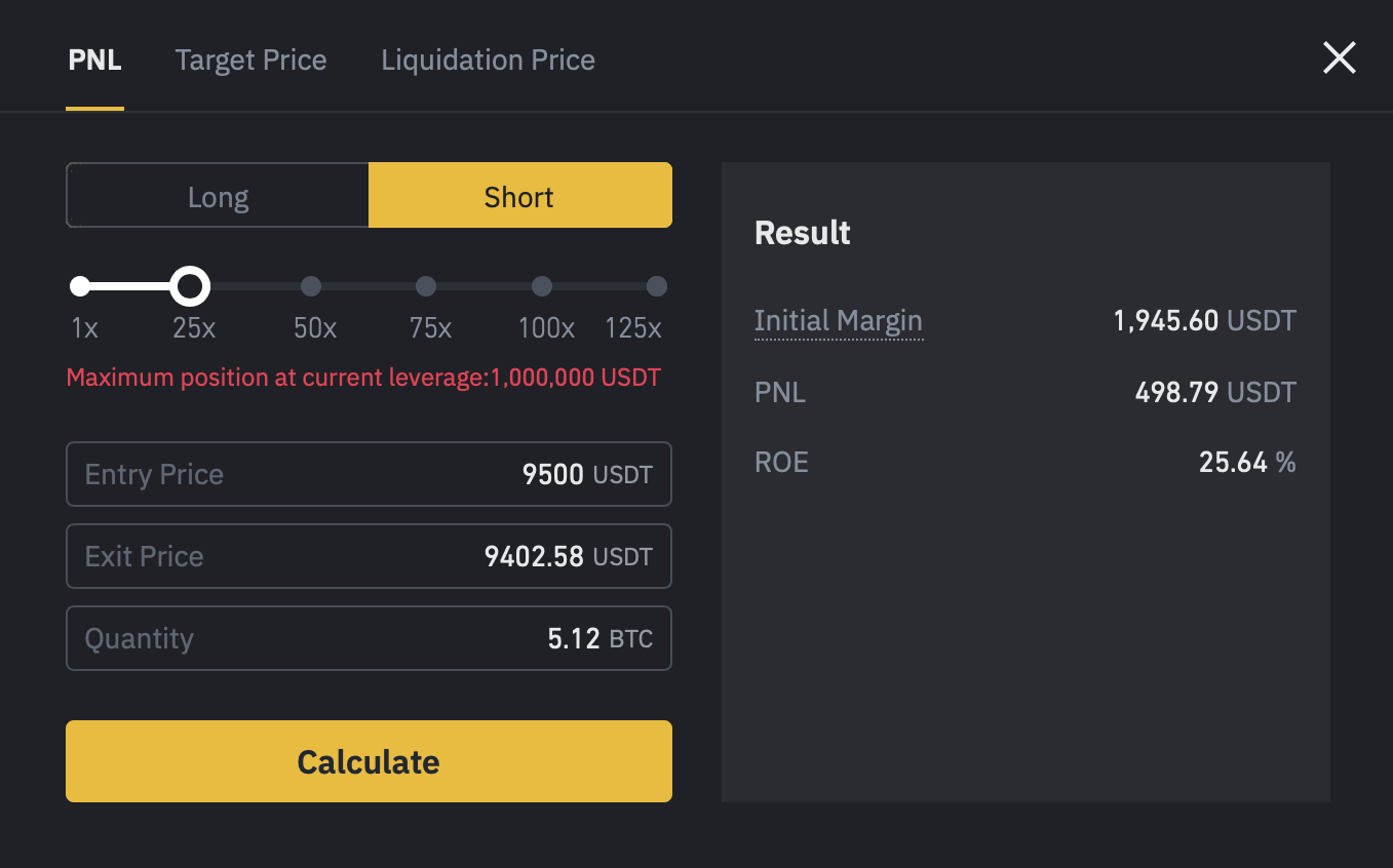 Perpetual future calculator from Binance