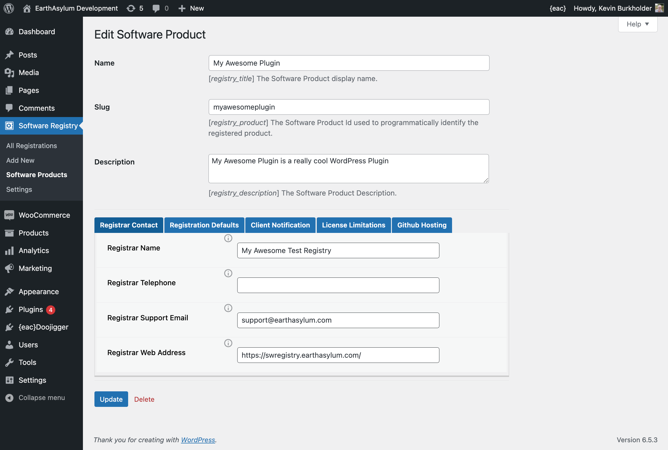 {eac}SoftwareRegistry Software Product