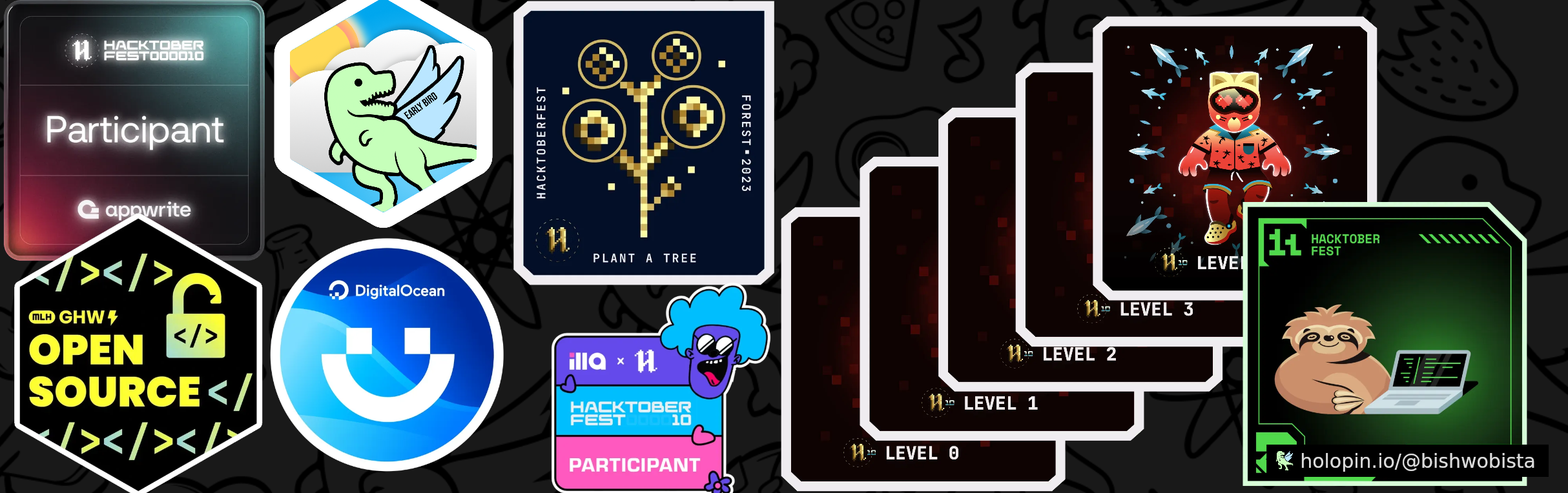 An image of @bishwobista's Holopin badges, which is a link to view their full Holopin profile