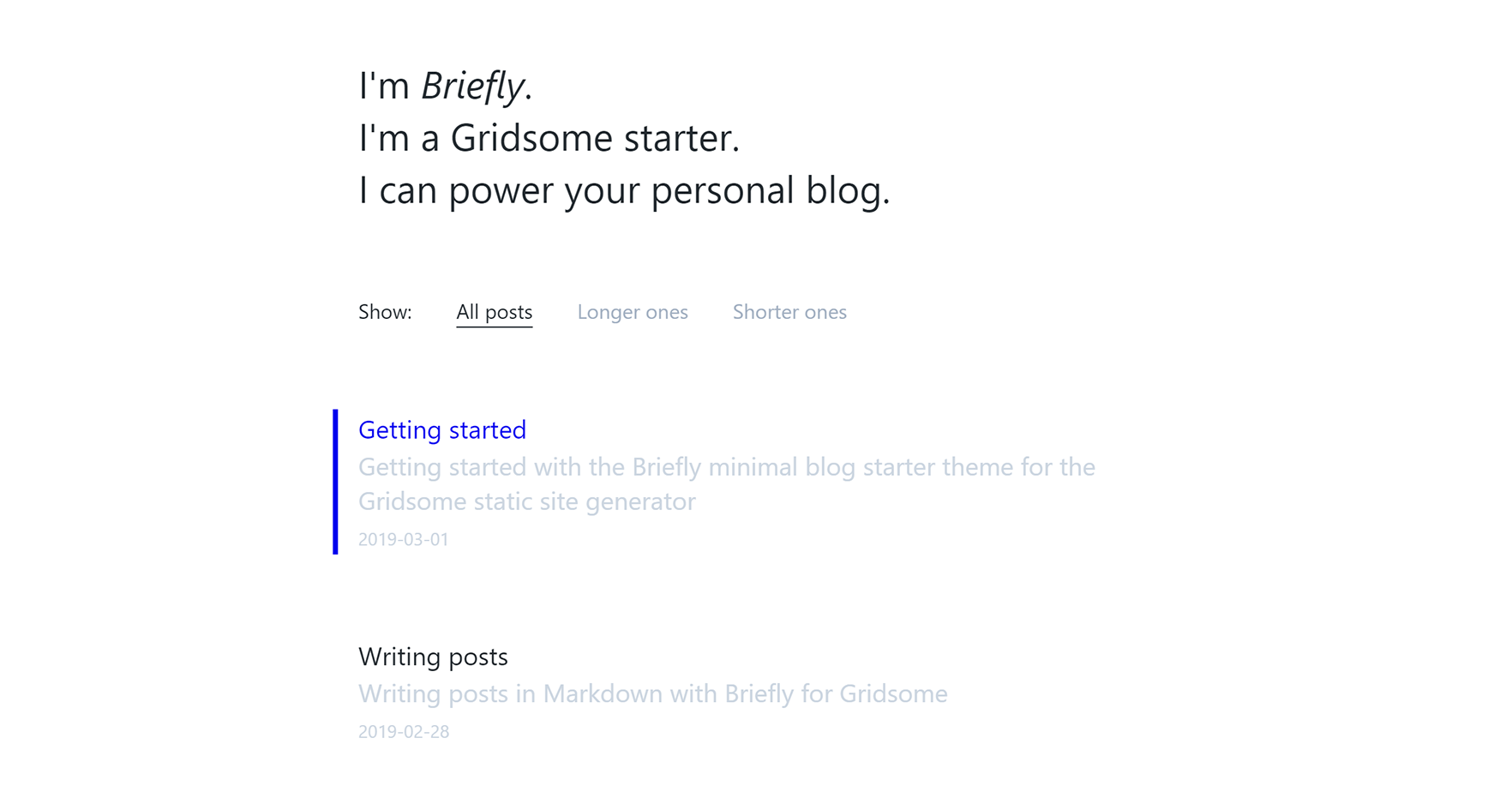 Briefly minimal blog starter for Gridsome preview