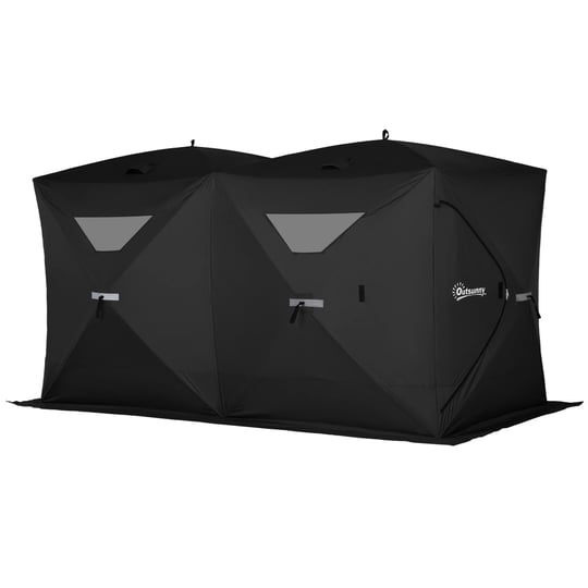 outsunny-8-person-ice-fishing-shelter-waterproof-oxford-fabric-portable-pop-up-ice-tent-with-2-doors-1