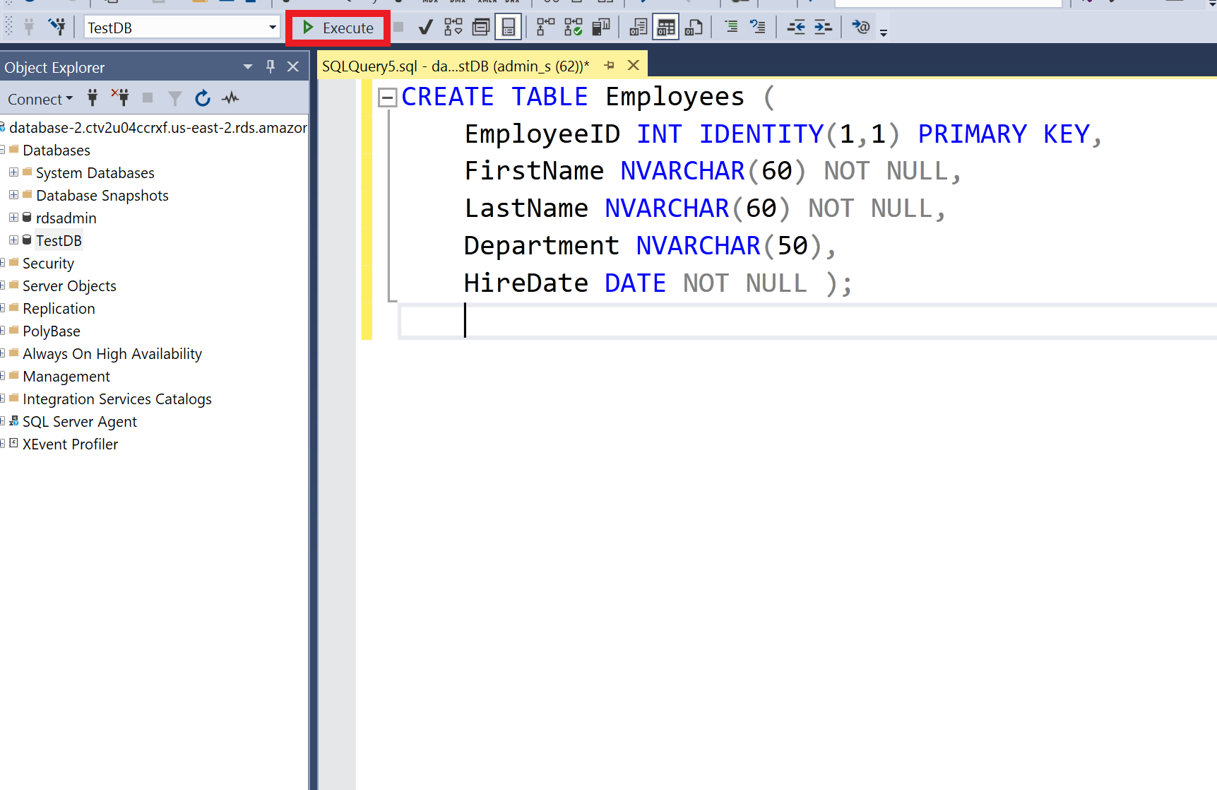 Creating a Table in the Database.