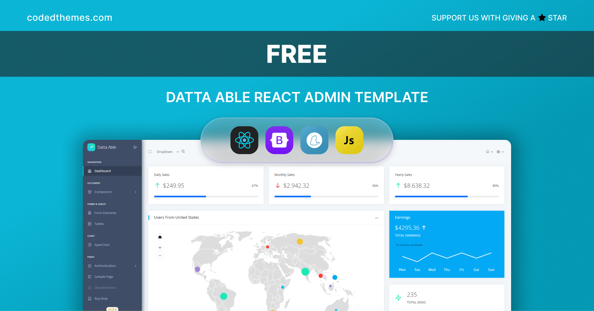 Datta Able React Free Admin Template Preview Image