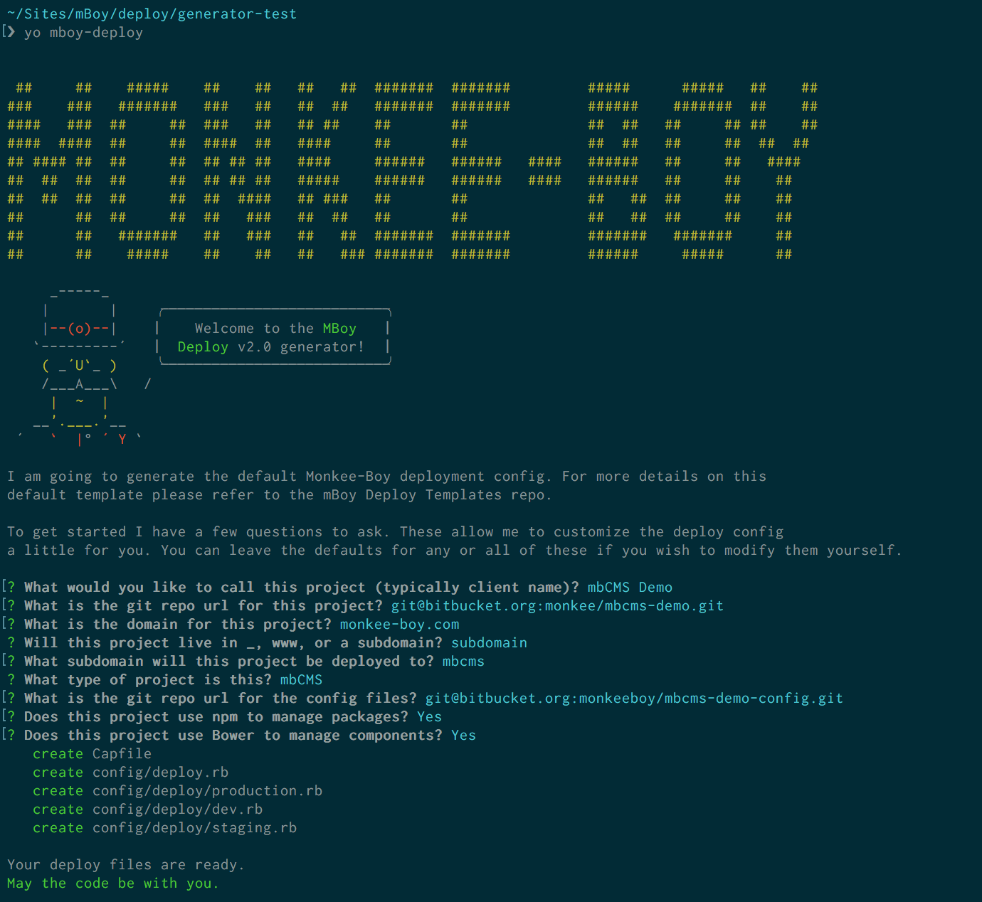 yo mboy-deploy screenshot