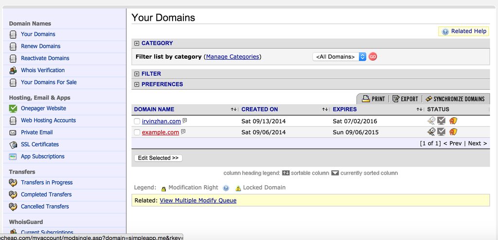 Cick on your domain name