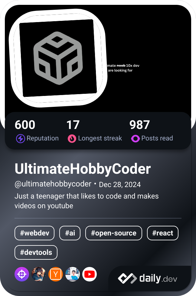 UltimateHobbyCoder's Dev Card
