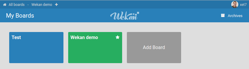 Wekan boards screenshot