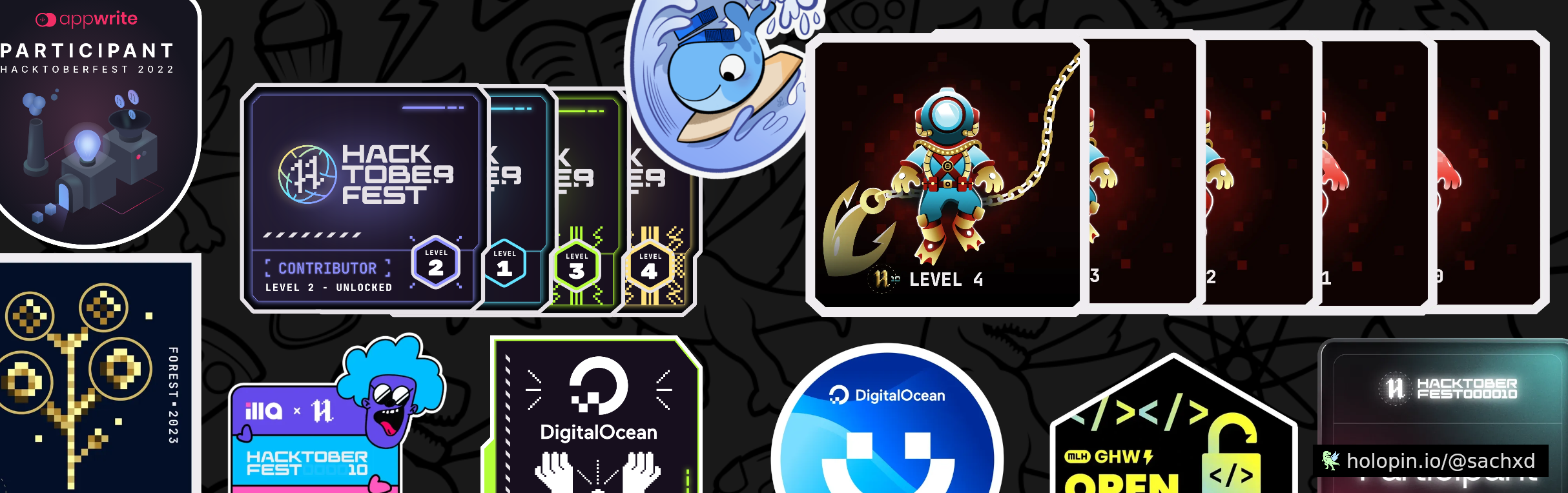 An image of @sachxd's Holopin badges, which is a link to view their full Holopin profile