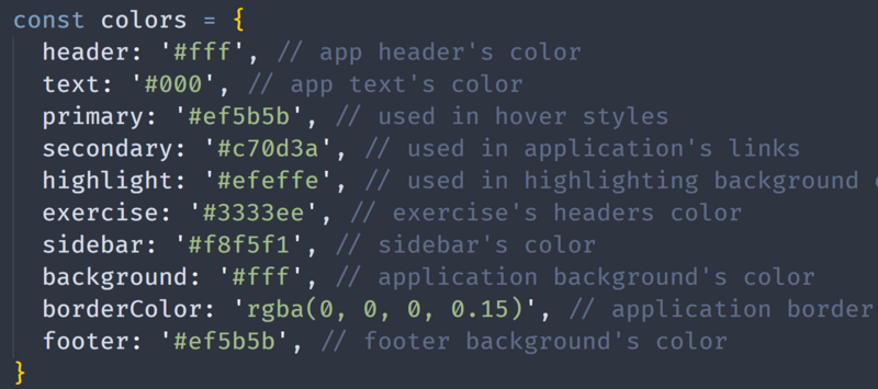 Used application colors