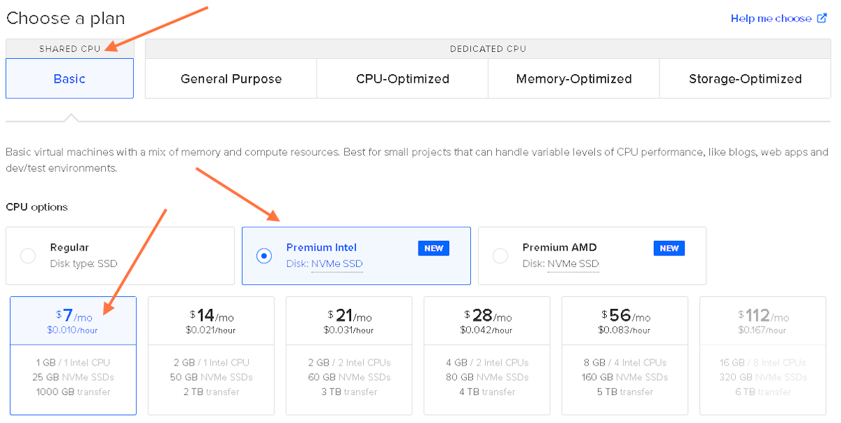 For the next step You've to choose a plan and the CPU option.