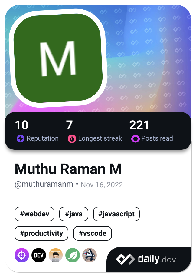 Muthu Raman M's Dev Card