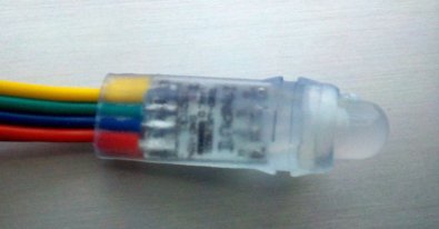 WS2801 pins: from top to bottom: data, clock, ground, +5V