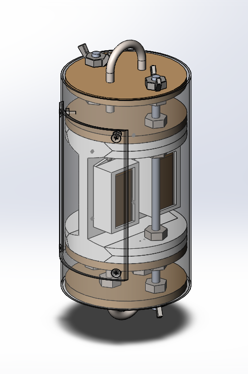 CAD of AirBears avionics bay. Batteries are pictured in the front. Altimeters were placed on the reverse side of the sled, parallel to the section where the sled slides into the bulkheads.