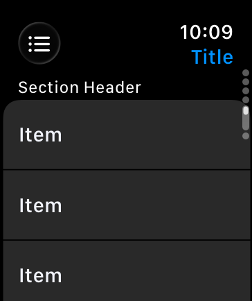 A screenshot showing a detail view with a vertical tab on Apple Watch. The page indicator next to the Digital Crown shows that the fifth tab is currently selected.