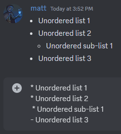 unordered lists