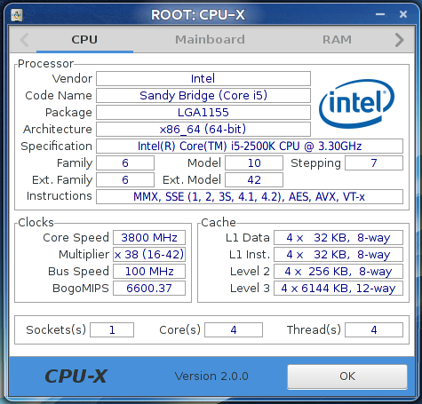 CPU-X on ArchLinux x86_64, GTK 3.14 (X11)