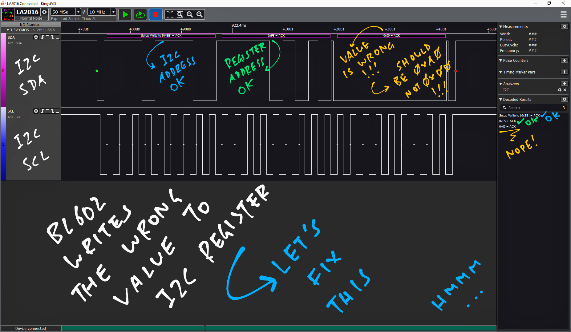 BL602 is writing to I2C the value 0x00 instead of 0xA0