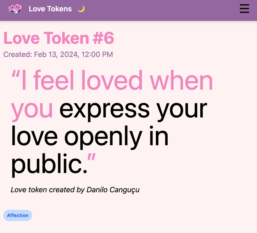 Single Love Token page screenshot