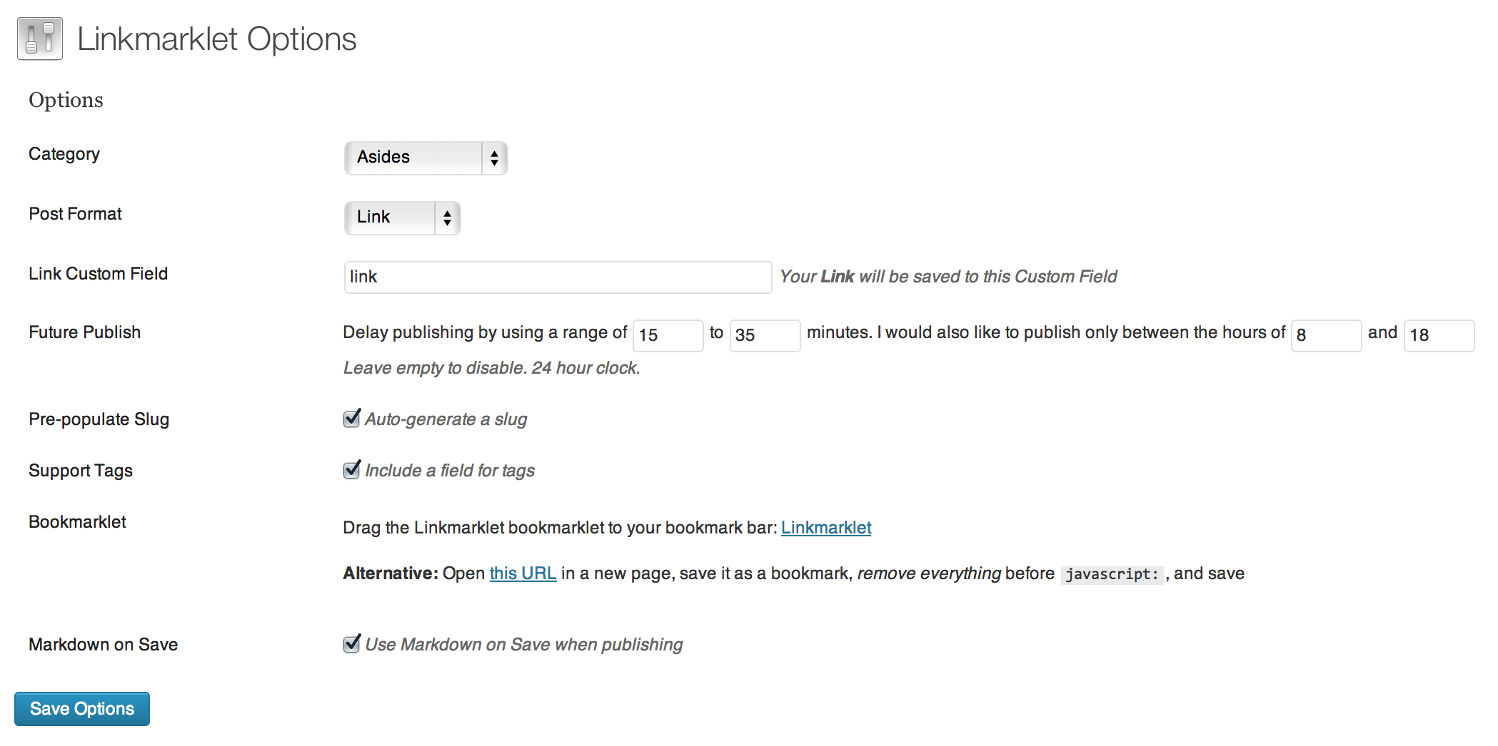 Linkmarklet Settings