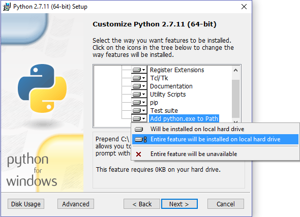 Enable "Add python.exe to Path"