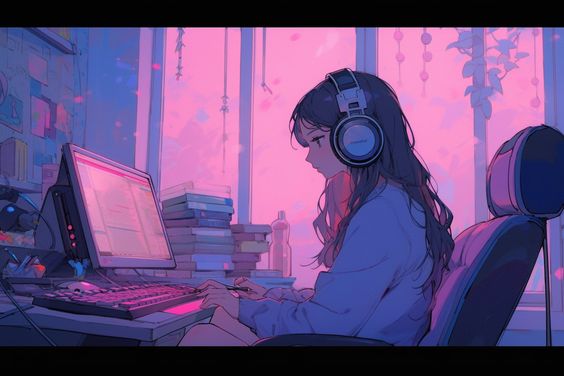 Girl sitting with a laptop and boosks