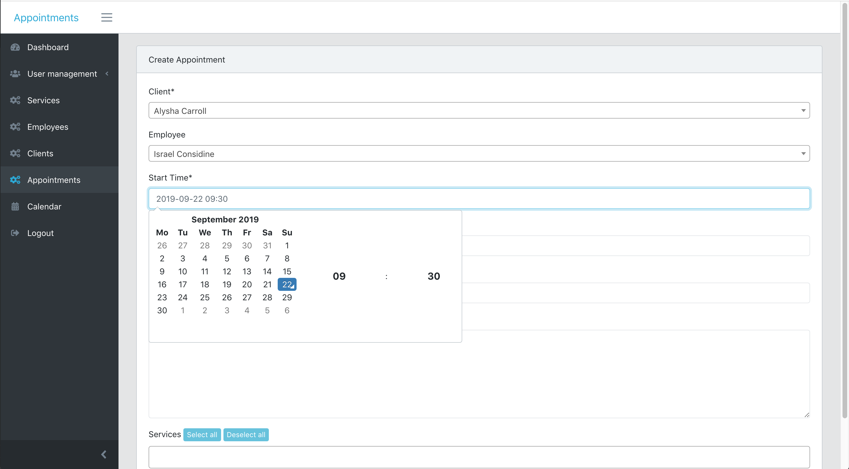 Laravel Appointments form