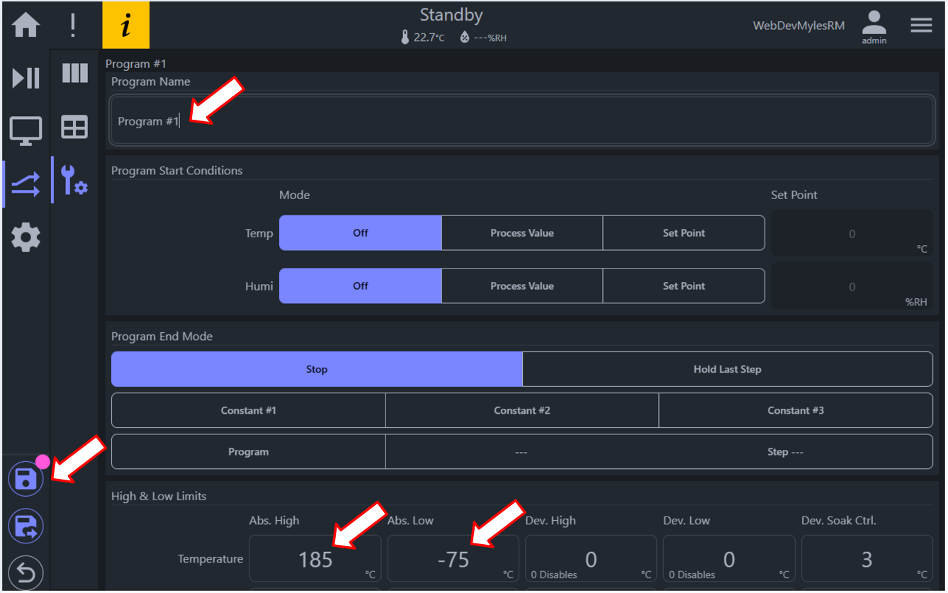 Set Program name and temp/humi high/low limits