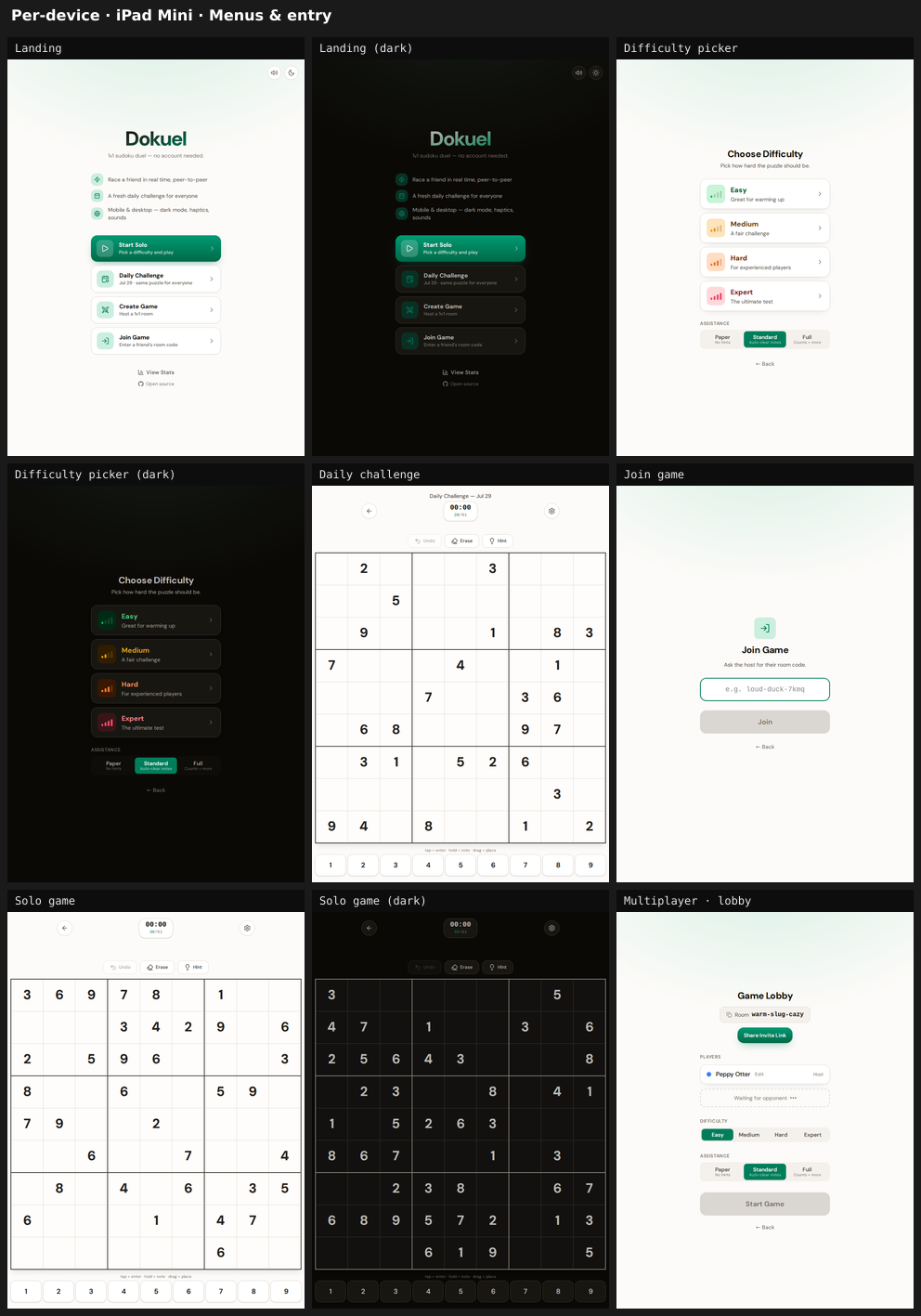 iPad Mini · Menus & entry
