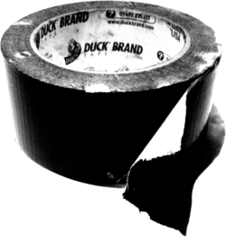 A roll of duct tape; the Instant Coverage logo