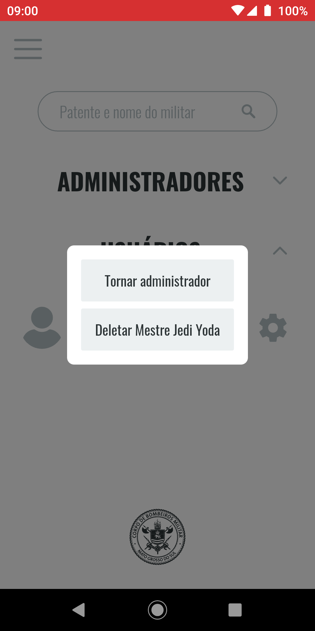 Modal de editar as permissões de um usuário