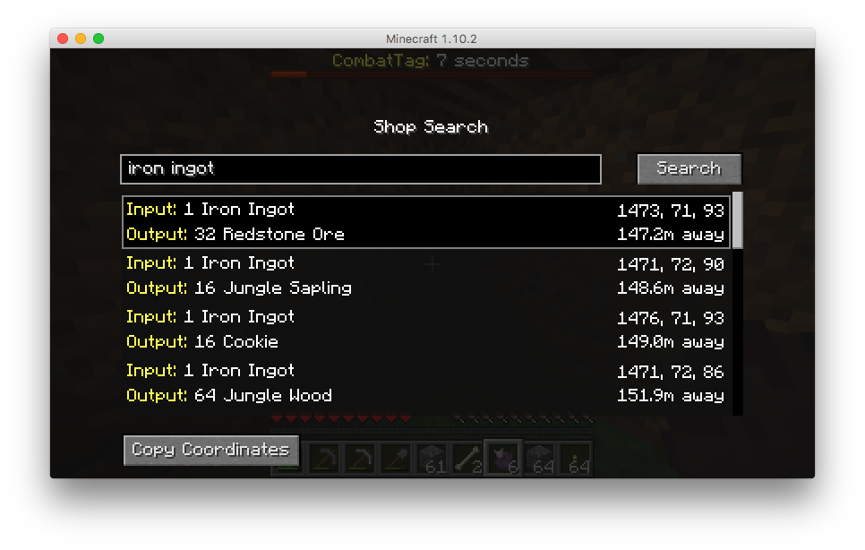 Shop search GUI