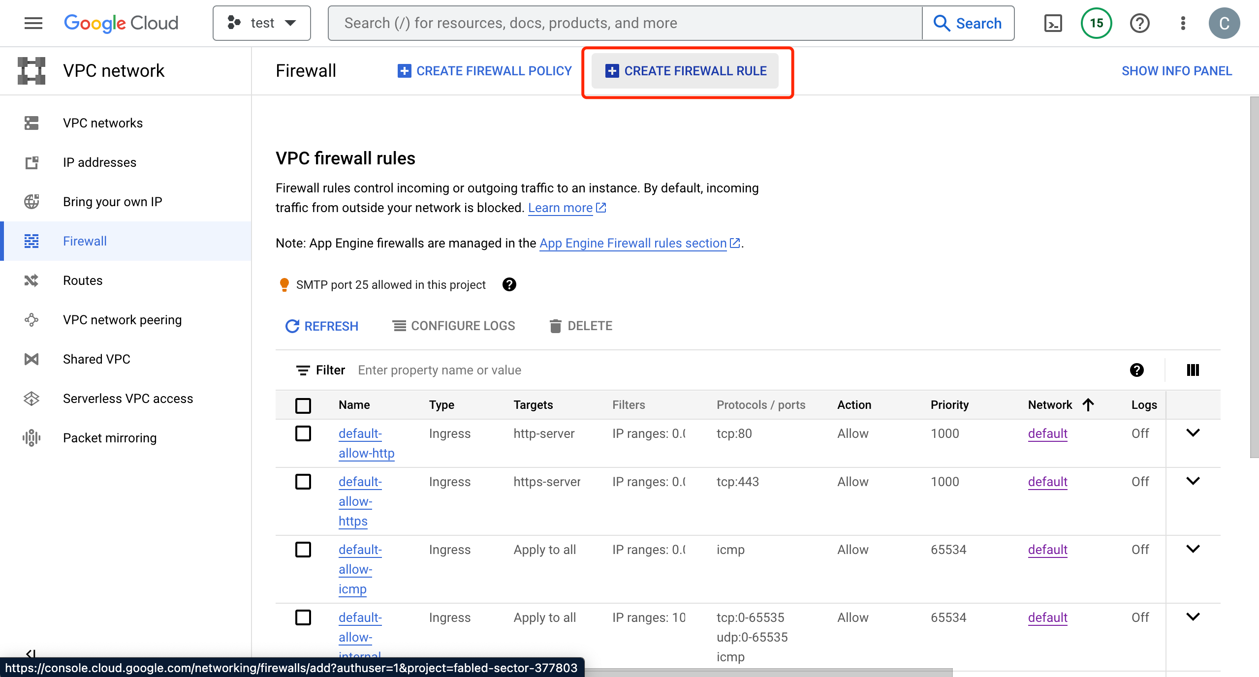 CREATE FIREWALL RULE