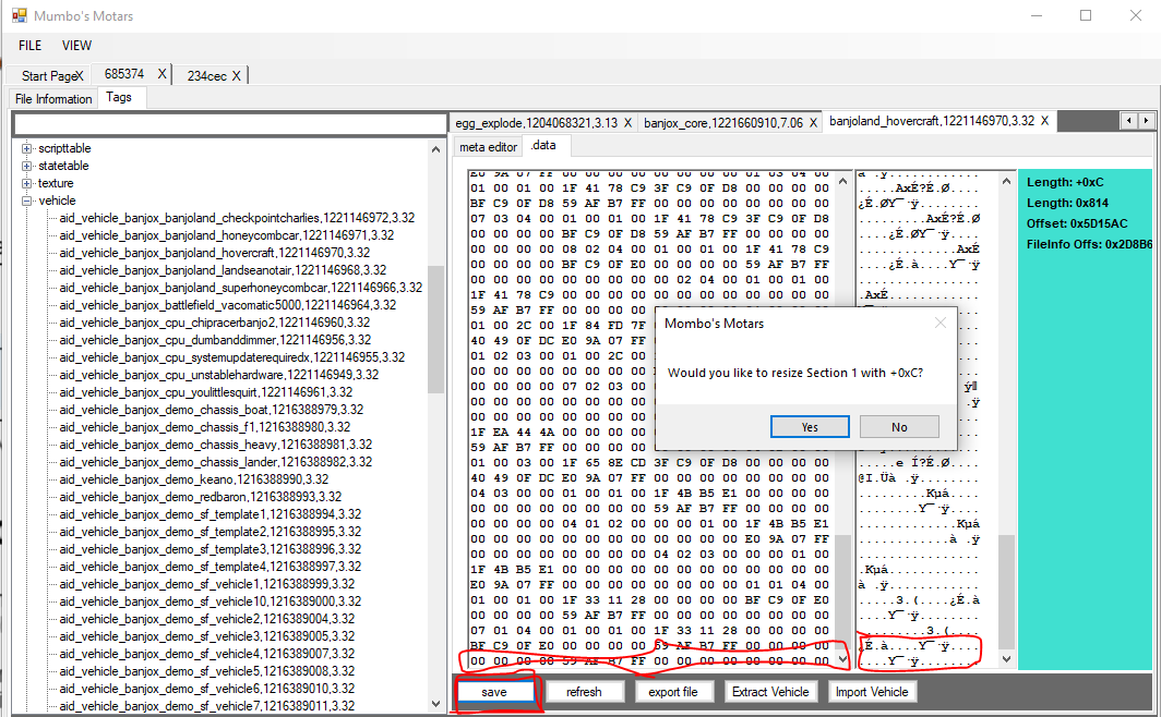 CAFF section data resizer