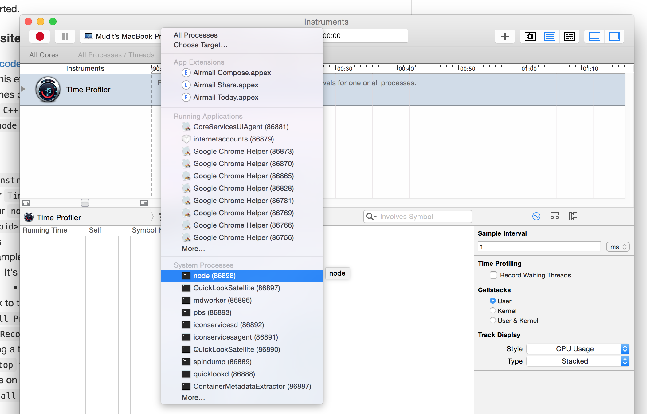 node process in All Processes