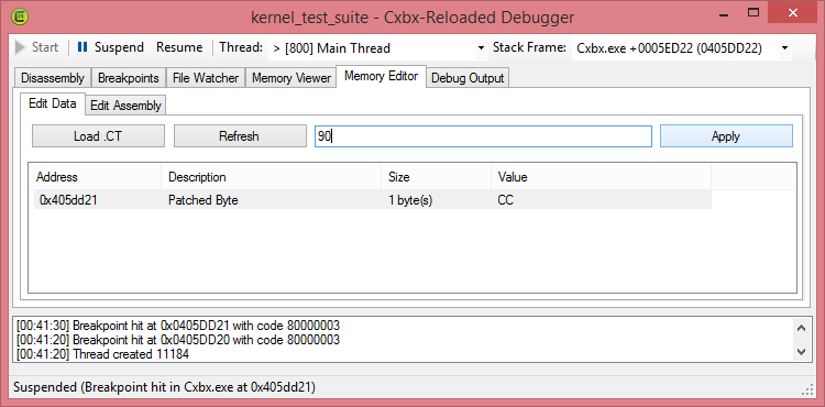 Cxbx-Debugger screenshot at memory editor