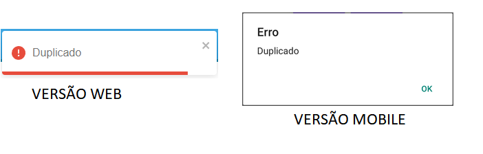 mensagem de erro diplicado