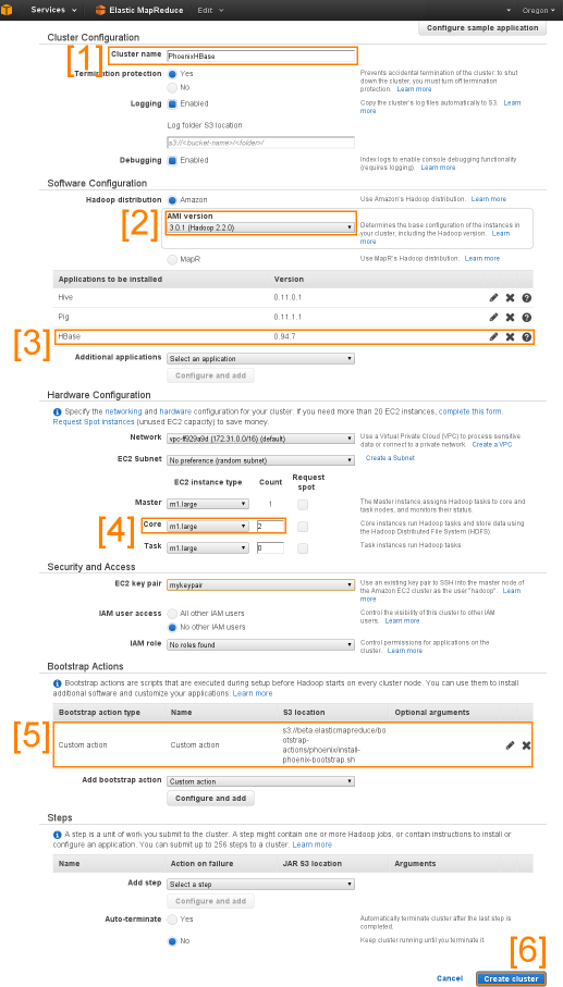 EMR Create Cluster Page